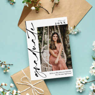 Invitation Blanc avec noir Calligraphie Photo Graduation