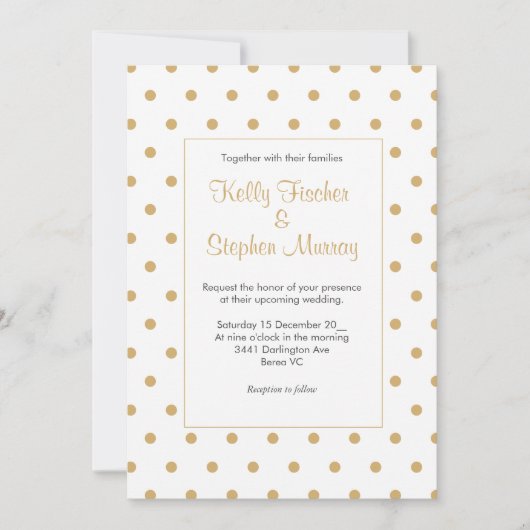 Invitation Blanc avec pois or (Devant)
