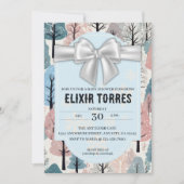 Invitation blanc Baby shower de la forêt d'hiver (Devant)