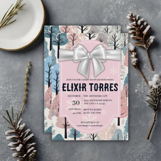 Invitation  blanc Baby shower de la forêt d'hiver
