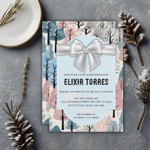 Invitation  blanc Baby shower de la forêt d'hiver