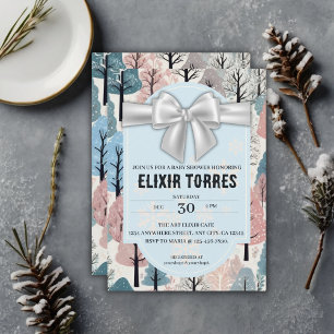 Invitation  blanc Baby shower de la forêt d'hiver
