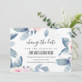 INVITATION BLANC BLEU BLEU MARIAGE FLORAL CHANGER LA DATE (Debout devant)