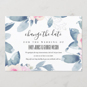 INVITATION BLANC BLEU BLEU MARIAGE FLORAL CHANGER LA DATE