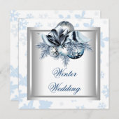 Invitation Blanc Bleu Flocon de neige Bleu Mariage d'hiver (Devant / Derrière)