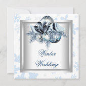 Invitation Blanc Bleu Flocon de neige Bleu Mariage d'hiver (Devant)