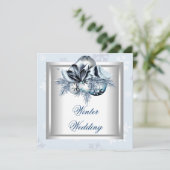 Invitation Blanc Bleu Flocon de neige Bleu Mariage d'hiver (Debout devant)