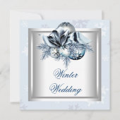 Invitation Blanc Bleu Flocon de neige Bleu Mariage d'hiver (Devant)