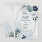 Invitation blanc bleu floral vert géométrique douche nuptiale (Devant / Derrière)