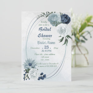 Invitation blanc bleu floral vert géométrique douche nuptiale