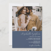 Invitation Blanc bleu moderne 4 photo Qr tout en un mariage (Devant)