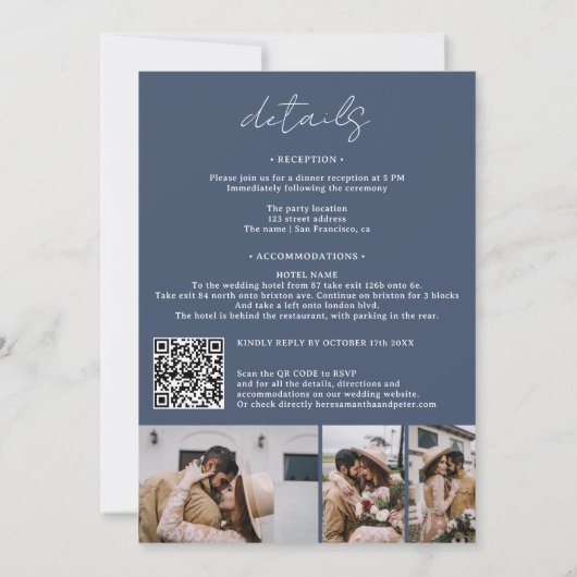 Invitation Blanc bleu moderne 4 photo Qr tout en un mariage