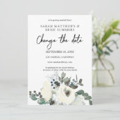 Invitation Blanc & Bleu Poussiéreux Floral Changement de Date (Debout devant)