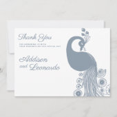 Invitation Blanc bleu roux paon royal élégant Merci (Devant)