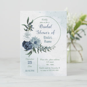 Invitation blanc & bleu vert fleurie couronnes douche nuptial