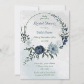 Invitation blanc & bleu vert fleurie couronnes douche nuptial (Devant)