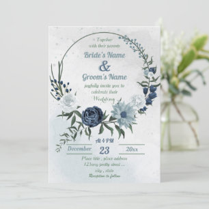 Invitation blanc & bleu vert fleurie mariage de couronne