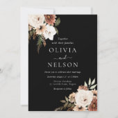 Invitation Blanc Bohème Floral Moderne Mariage noir (Devant)