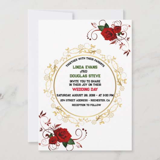 Invitation Blanc Bourgogne et or Floral Mariage moderne Boho (Devant)