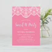 Invitation Blanc Brocade dentelle rose douce 16 Party (Debout devant)