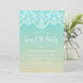 Invitation Blanc Brocade Lace Bleu Ombre Sweet 16 Party (Debout devant)