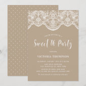 Invitation Blanc Brocade Lace Taupe Sweet 16 Party (Devant / Derrière)