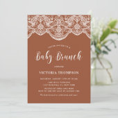 Invitation Blanc Brocade Lace Terracotta Baby Brunch (Debout devant)