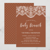 Invitation Blanc Brocade Lace Terracotta Baby Brunch (Devant / Derrière)