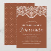 Invitation Blanc Brocade Lace Terracotta Quinceañera (Devant / Derrière)