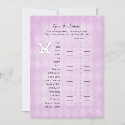 Invitation Blanc Bunny Purple Jacquard Devinez Les Caractéris (Devant)