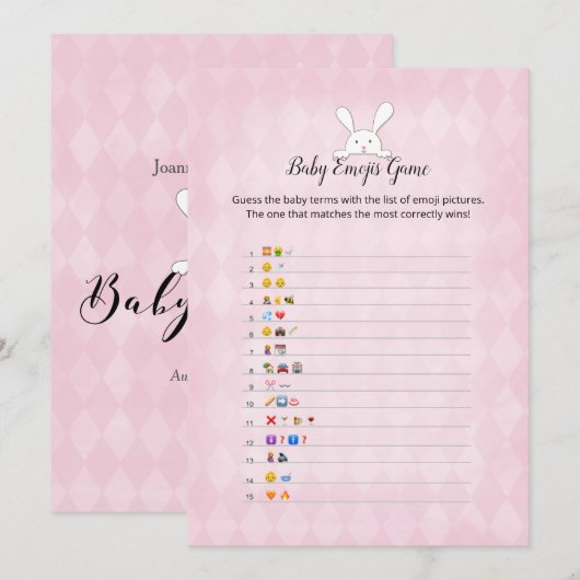 Invitation Blanc Bunny rose Jacquard bébé Emoji images jeu (Devant / Derrière)