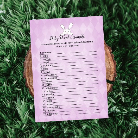 Invitation Blanc Bunny violet Jacquard bébé Word Scramble Jeu