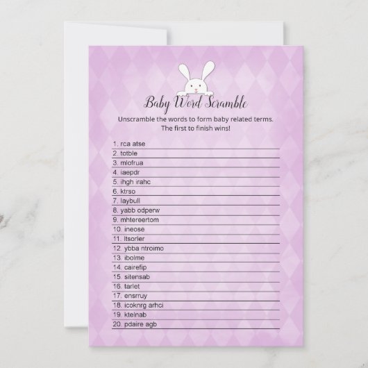 Invitation Blanc Bunny violet Jacquard bébé Word Scramble Jeu (Devant)