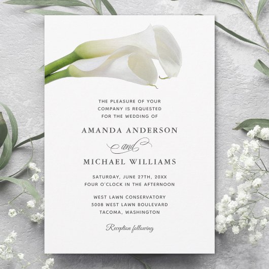 Invitation Blanc Calla Lilies Aquarelle Floral Mariage