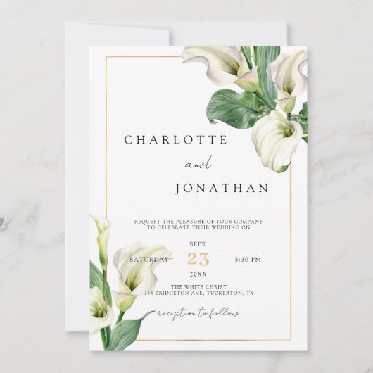 Invitation Blanc Calla Lily Élégant Romantique Mariage classi (Devant)