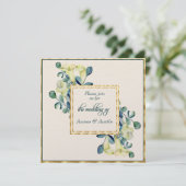 Invitation Blanc Calla Lily et Eucalyptus ivoire et or (Debout devant)