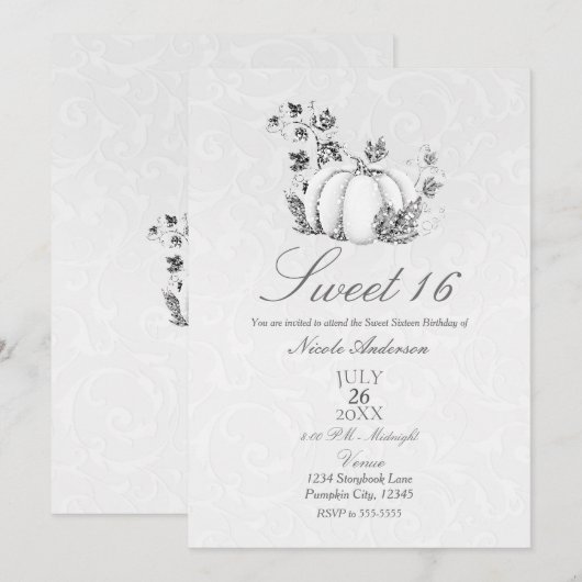 Invitation Blanc Citrouille de Conte de Fées Storybook pour u (Devant / Derrière)