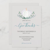Invitation Blanc Citrouille Vert Gris Thanksgiving Dîner (Devant / Derrière)