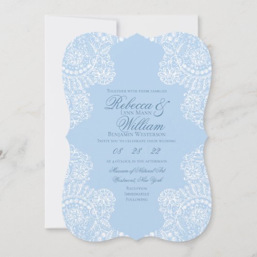 Invitation Blanc clair dentelle élégante mariage vintage (Devant)