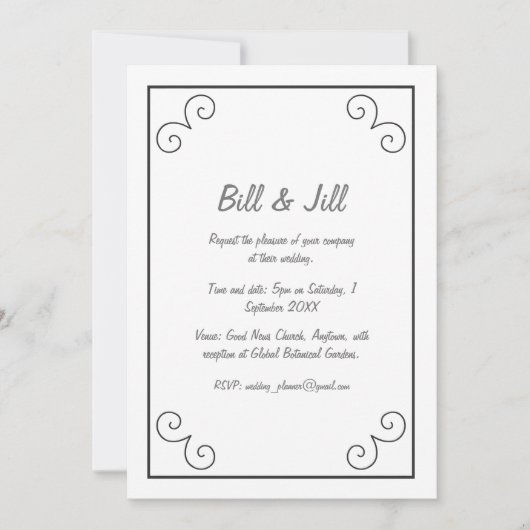 Invitation Blanc classique avec Mariage de bordure de défilem (Devant)