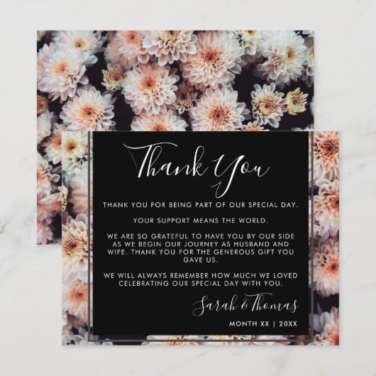 INVITATION BLANC DAHLIA FLORAL ÉLÉGANT MERCI (Devant / Derrière)