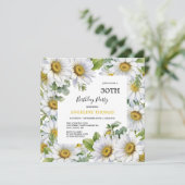 Invitation Blanc Daisy Floral Green Photo Anniversaire (Debout devant)