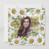 Invitation Blanc Daisy Floral Green Photo Anniversaire (Dos)