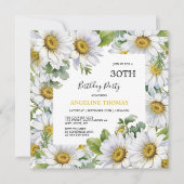 Invitation Blanc Daisy Floral Green Photo Anniversaire (Devant)