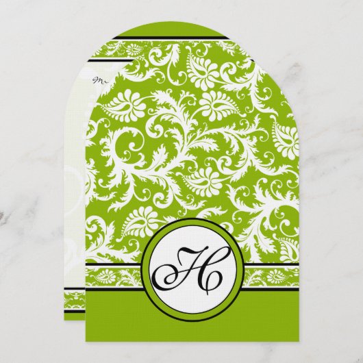 Invitation Blanc Damask Floral Apple Mariage vert (Devant / Derrière)