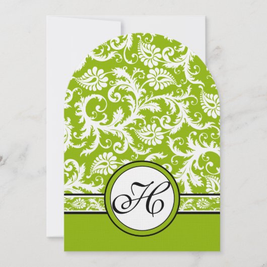 Invitation Blanc Damask Floral Apple Mariage vert (Devant)