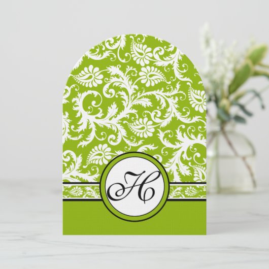 Invitation Blanc Damask Floral Apple Mariage vert (Debout devant)