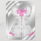 Invitation Blanc Damask Vaches Rose Corset Lingerie Douche (Devant / Derrière)