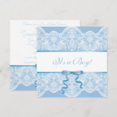 Invitation Blanc dentelle Bleu Satin C'est un Baby shower gar (Devant / Derrière)
