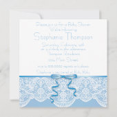 Invitation Blanc dentelle Bleu Satin C'est un Baby shower gar (Dos)
